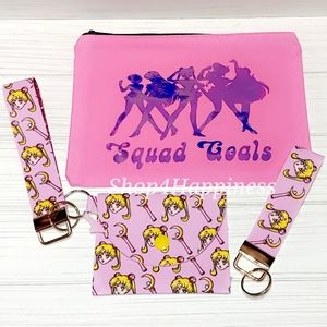 Sailor moon makeup bag, wristlet coin purse, keychain
